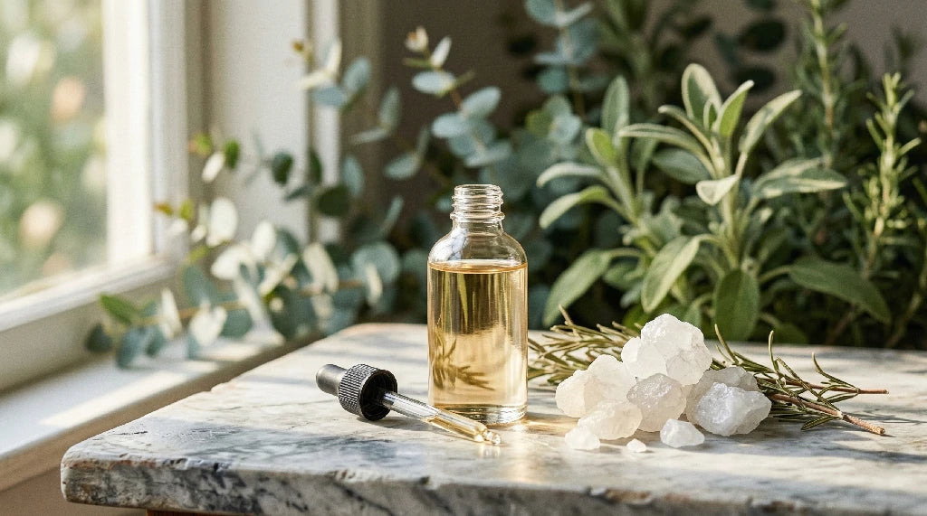 Glass-dropper-bottle-of-camphor-hair-oil-beside-raw-kafur-crystals-camphor-for-hair-growth-pakistan